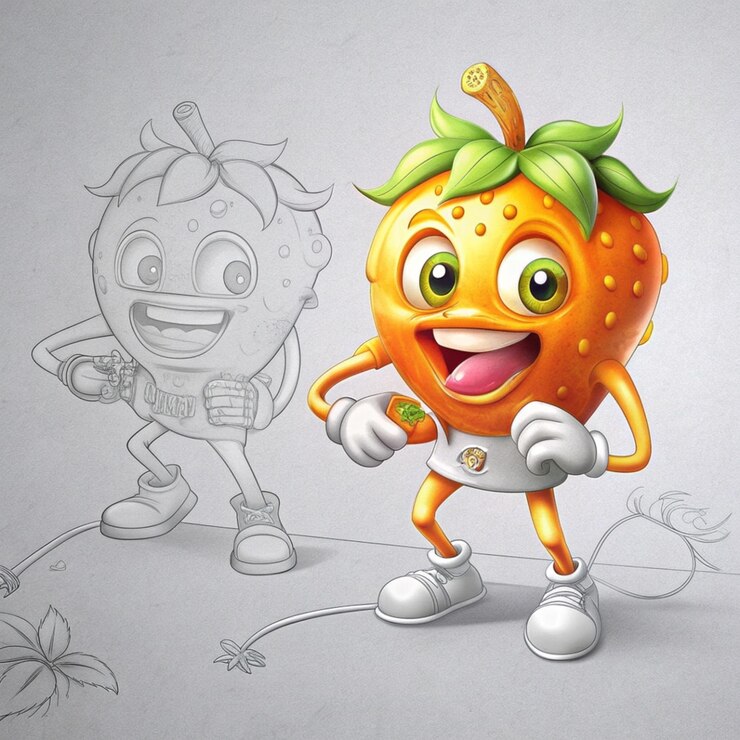 Foto personagens lúdicos com temas de frutas para design criativo de embalagens