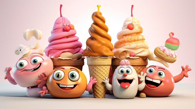 Foto personagens que celebram o sorvete como sobremesa