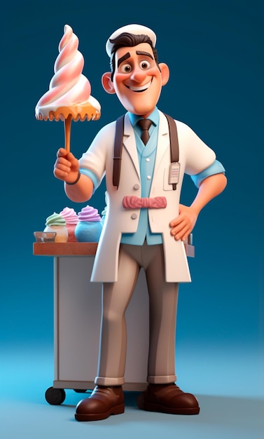 personaje 3d de dibujos animados de hombre de helado