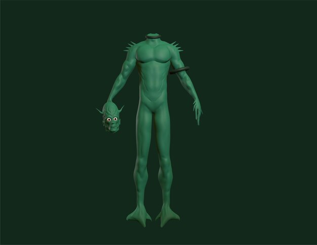 personaje 3d de duende verde para el diseño 3d de personaje de miedo de halloween