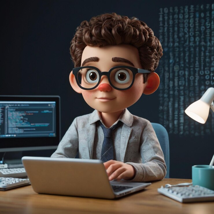 Foto el personaje 3d lúdico como profesional de ti hace hincapié en las herramientas de personajes y la industria ti dinámica
