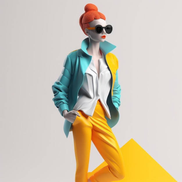 Un personaje 3D minimalista en primer plano en estilo Notion con un aspecto moderno y accesorios de punta de pie sobre un fondo blanco