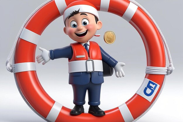 Foto personaje en 3d con la moneda de euro lifebuoy