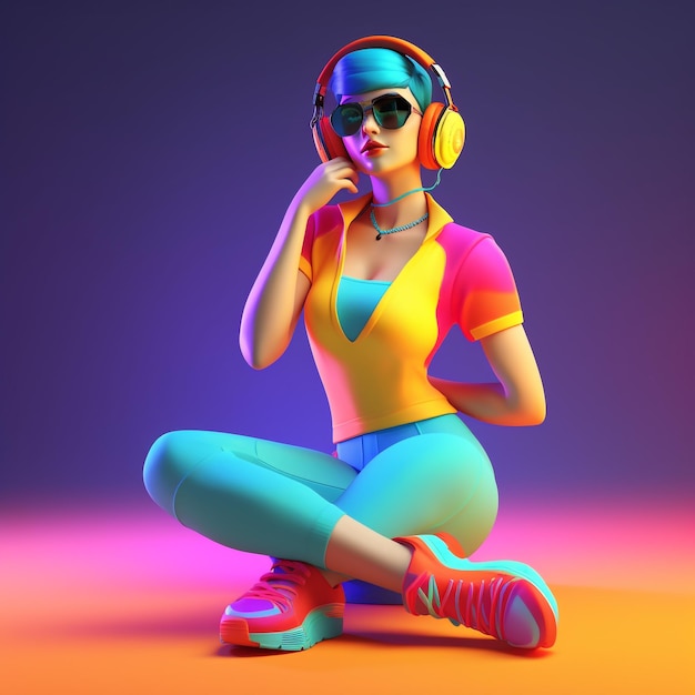 personaje 3d de mujeres escuchando musica