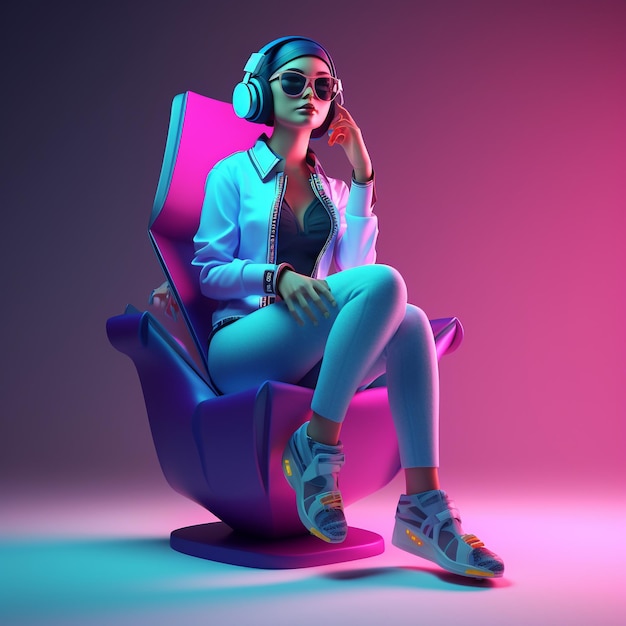 personaje 3d de mujeres escuchando musica