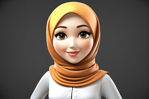 Personaje 3D musulmán hijab niña linda sonrisa