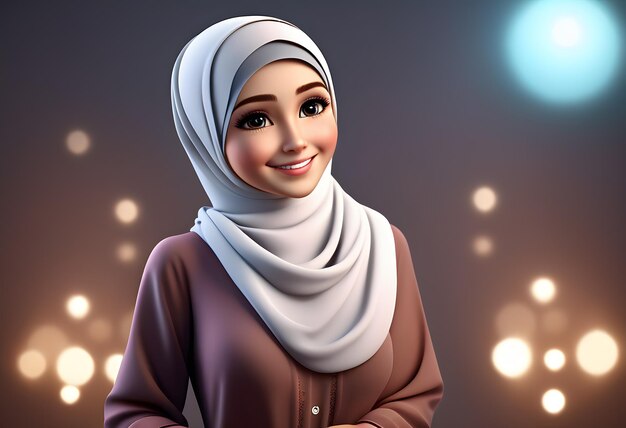 Personaje 3D musulmán hijab niña linda sonrisa