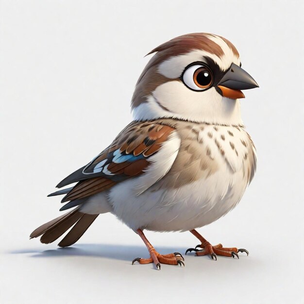 Un personaje 3D de pájaro sobre un fondo blanco