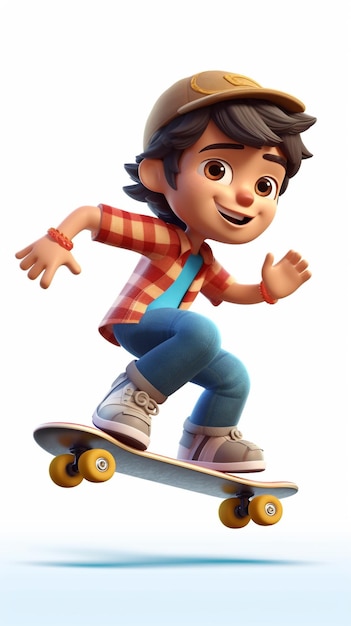 Un personaje en 3D que juega a patinaje Un modelo a seguir para niños