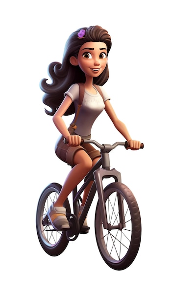 Foto un personaje 3d sonriente de una niña en bicicleta generativa ai