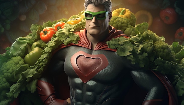 Personaje 3D de superhéroe vegano