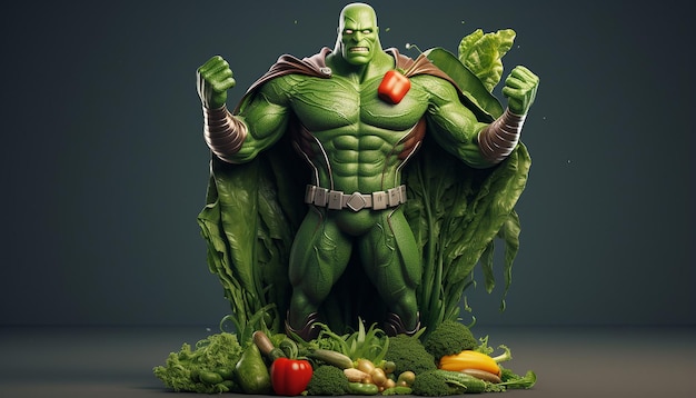 Foto personaje 3d de superhéroe vegano