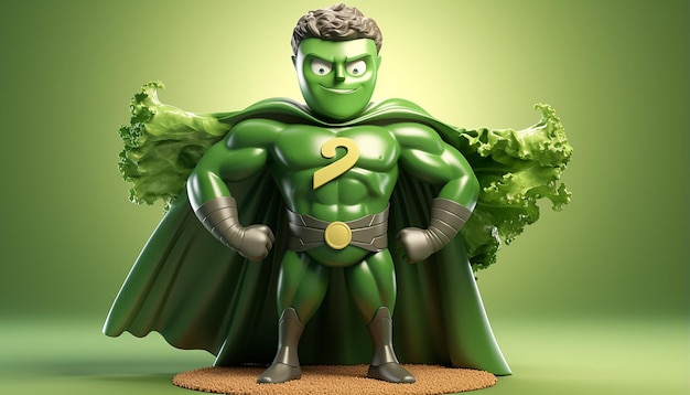 Personaje 3D de superhéroe vegano