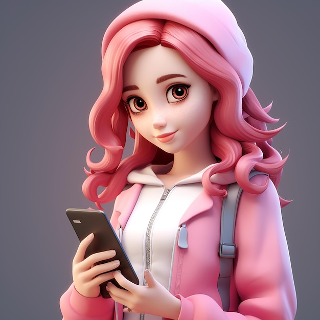 Personaje de una adolescente de dibujos animados en 3D