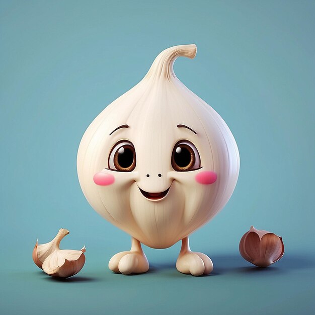 Un personaje de ajo lindo en 3D.