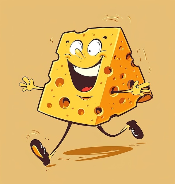 Un personaje alegre de queso con grandes ojos y una sonrisa amistosa. Ilustración de gesto de bienvenida para
