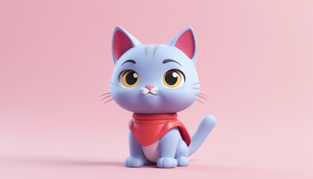 Personaje animado en 3D de un gato pequeño El gato es azul con marcas faciales blancas