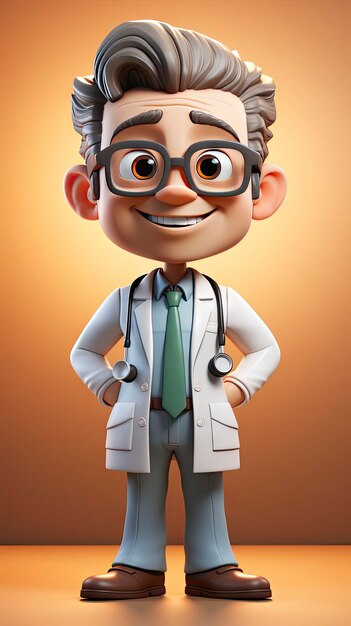 Foto personaje animado de un doctor con una bata de laboratorio