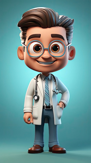 Foto personaje animado de un doctor con una bata de laboratorio