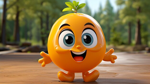 personaje animado de fruta naranja en modo feliz imagen 3d