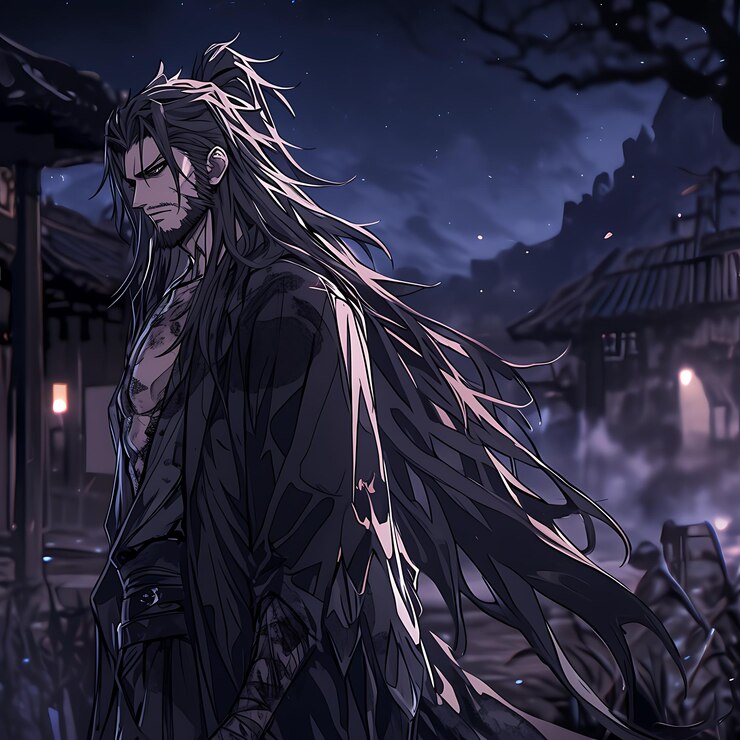 personaje de anime con cabello largo de pie frente a un edificio