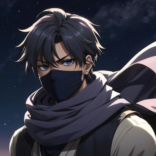 un personaje de anime de estilo cómico con una bufanda en la cara