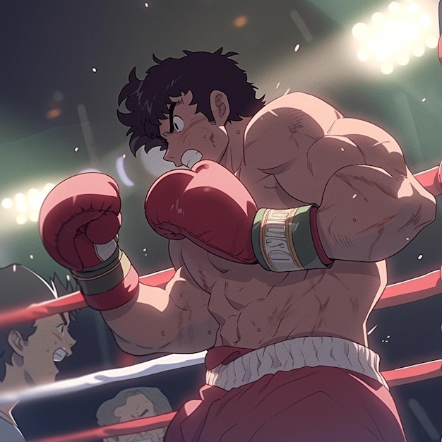 Foto personaje de anime con guantes de boxeo en un ring de boxeos generativo ai