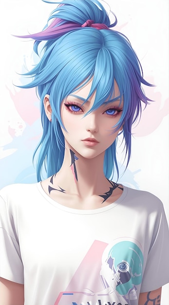 Foto personaje de anime moderno con colores vibrantes de estilo cyberpunk