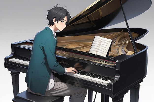 Personaje de anime tocando el piano