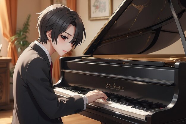 Personaje de anime tocando el piano