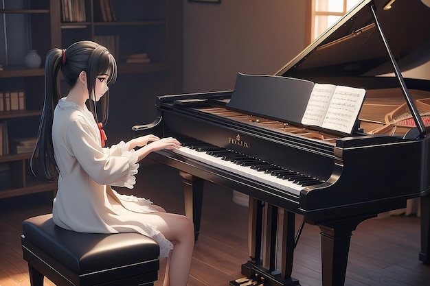 Personaje de anime tocando el piano