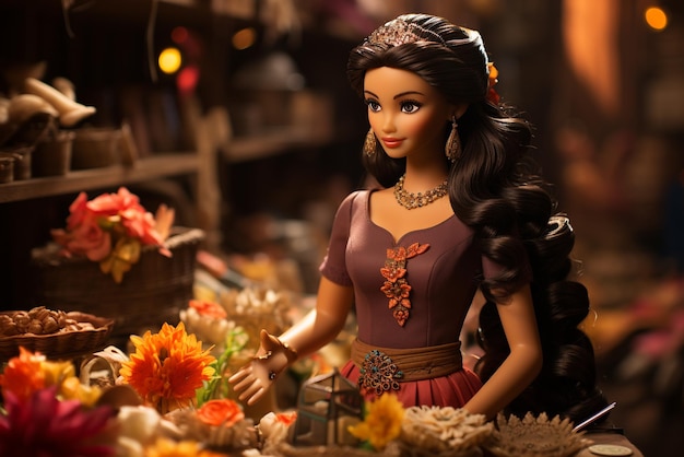 un personaje de Barbie con el tema Barbie Traditional Street Vendor en Corea y la India