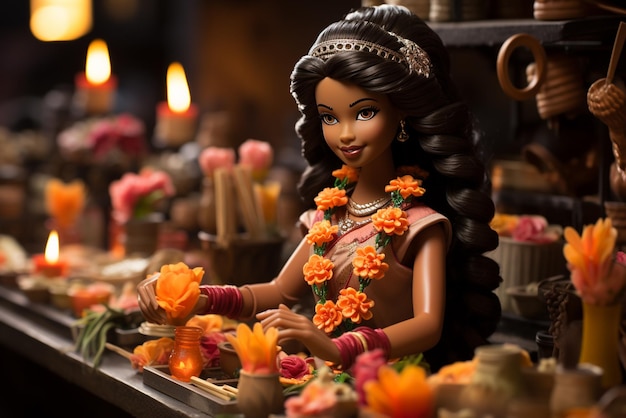 un personaje de Barbie con el tema Barbie vendedora ambulante tradicional en Corea e India