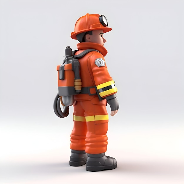 Personaje de bombero con casco y extintor de incendios ilustración 3D