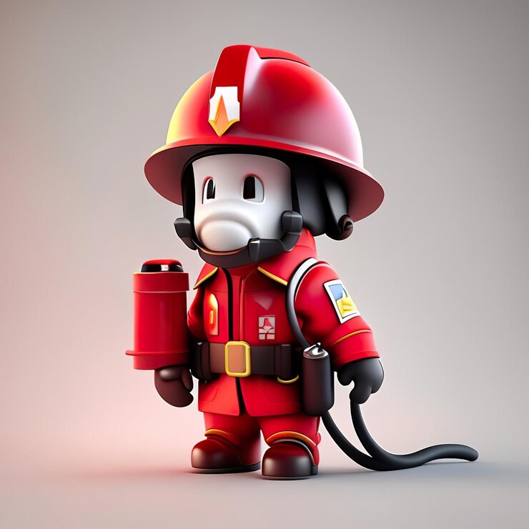 Foto personaje de bombero con uniforme y casco en 3d ia generativa
