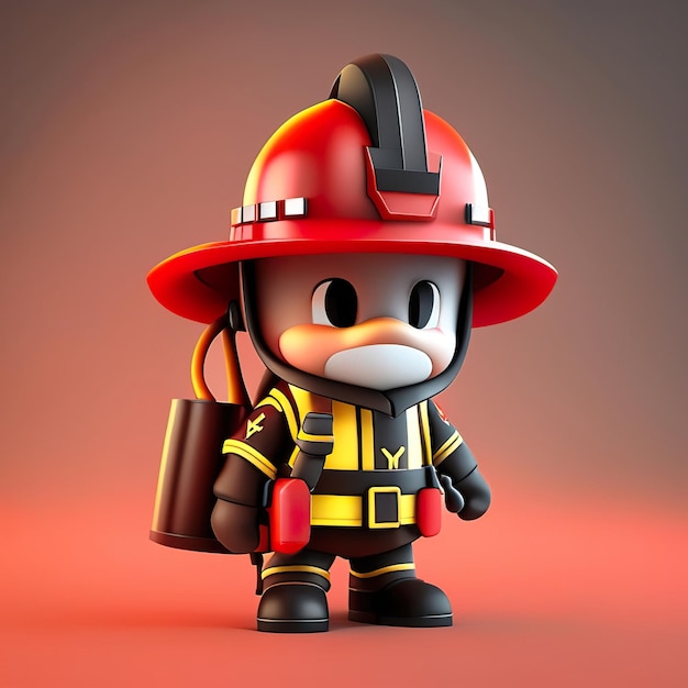 Foto personaje de bombero con uniforme y casco en 3d ia generativa