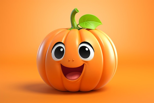 Personaje de calabaza de dibujos animados en 3D con una expresión alegre