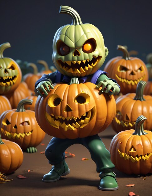 El personaje de las calabazas adorable en 3D