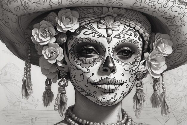 El personaje de la calavera de azúcar en 3D para Da de los Muertos celebrando la herencia hispana