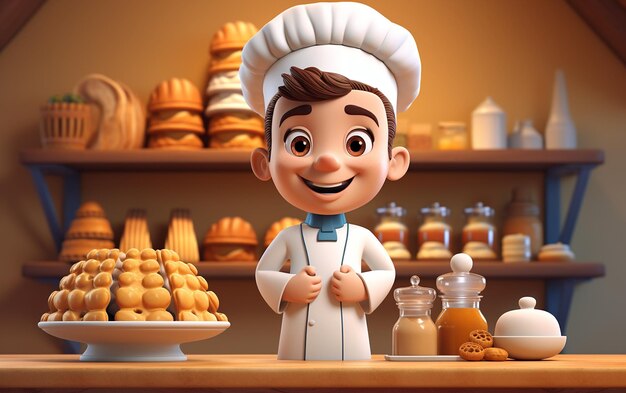 Foto el personaje del chef infantil en 3d ayuda