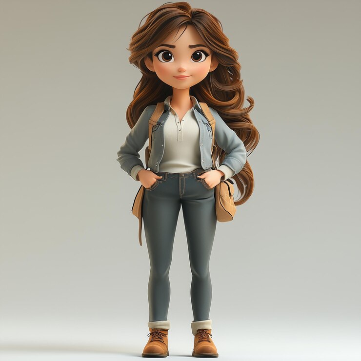 Personaje de chica linda en 3D en postura de pie