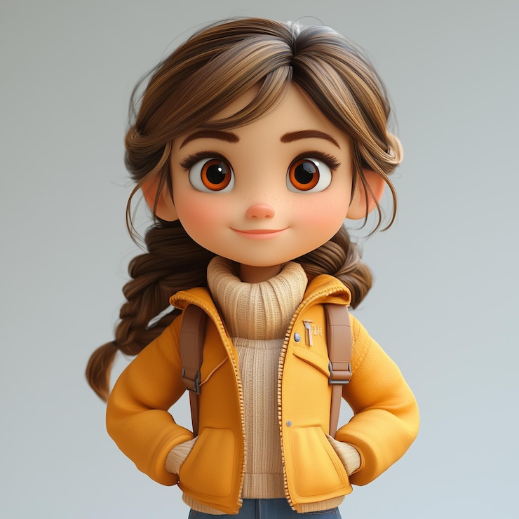 Personaje de chica linda en 3D en postura de pie