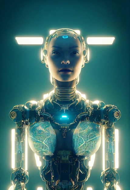 Personaje de chica robot de ilustración 3d de ciencia ficción