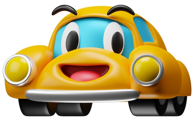 Foto personaje de coche amarillo de dibujos animados de modelado 3d