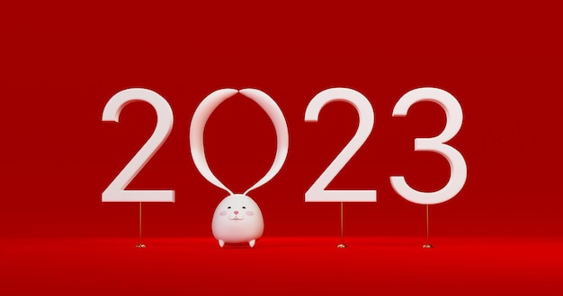 Personaje de conejito blanco 3d. año nuevo chino 2023