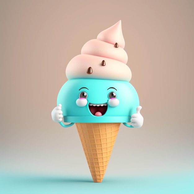 Personaje de cono de helado de dibujos animados lindo