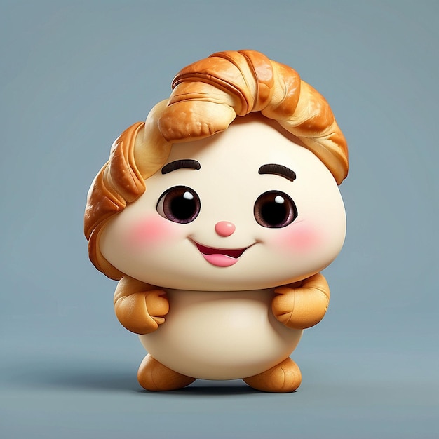 Un personaje de croissant bonito en 3D