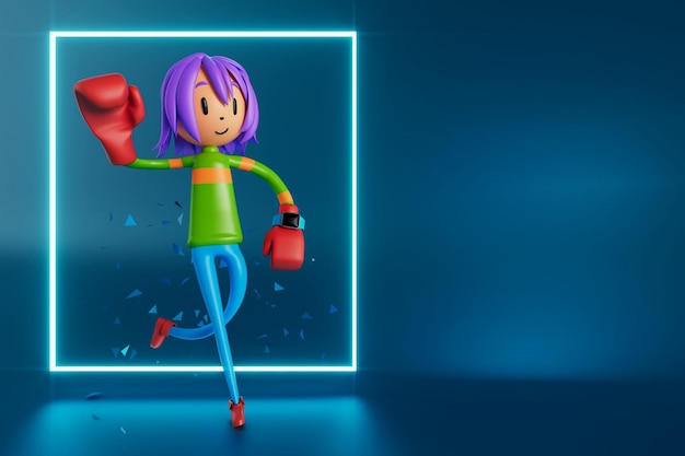 personaje deportivo 3d en actividades de ejercicio concepto de estilo de vida saludable ilustrador 3d espacio de copia renderizado de fondo entrenamiento de dibujos animados entrenamiento de gimnasio programa de fitness acción de chico divertido renderizado realista