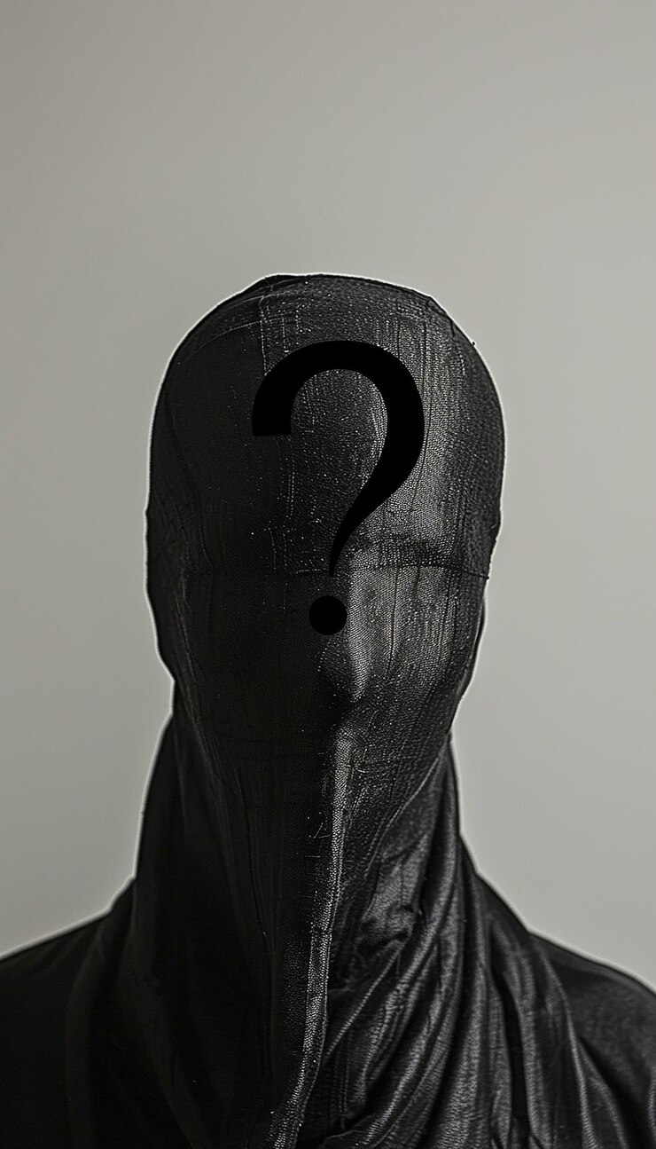 Foto personaje desconocido incógnito en fondo blanco