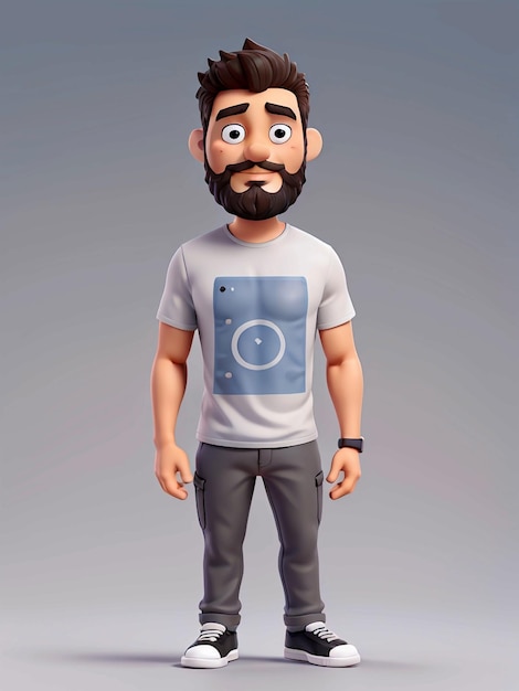 Un personaje de dibujos animados en 3D con una camiseta gris